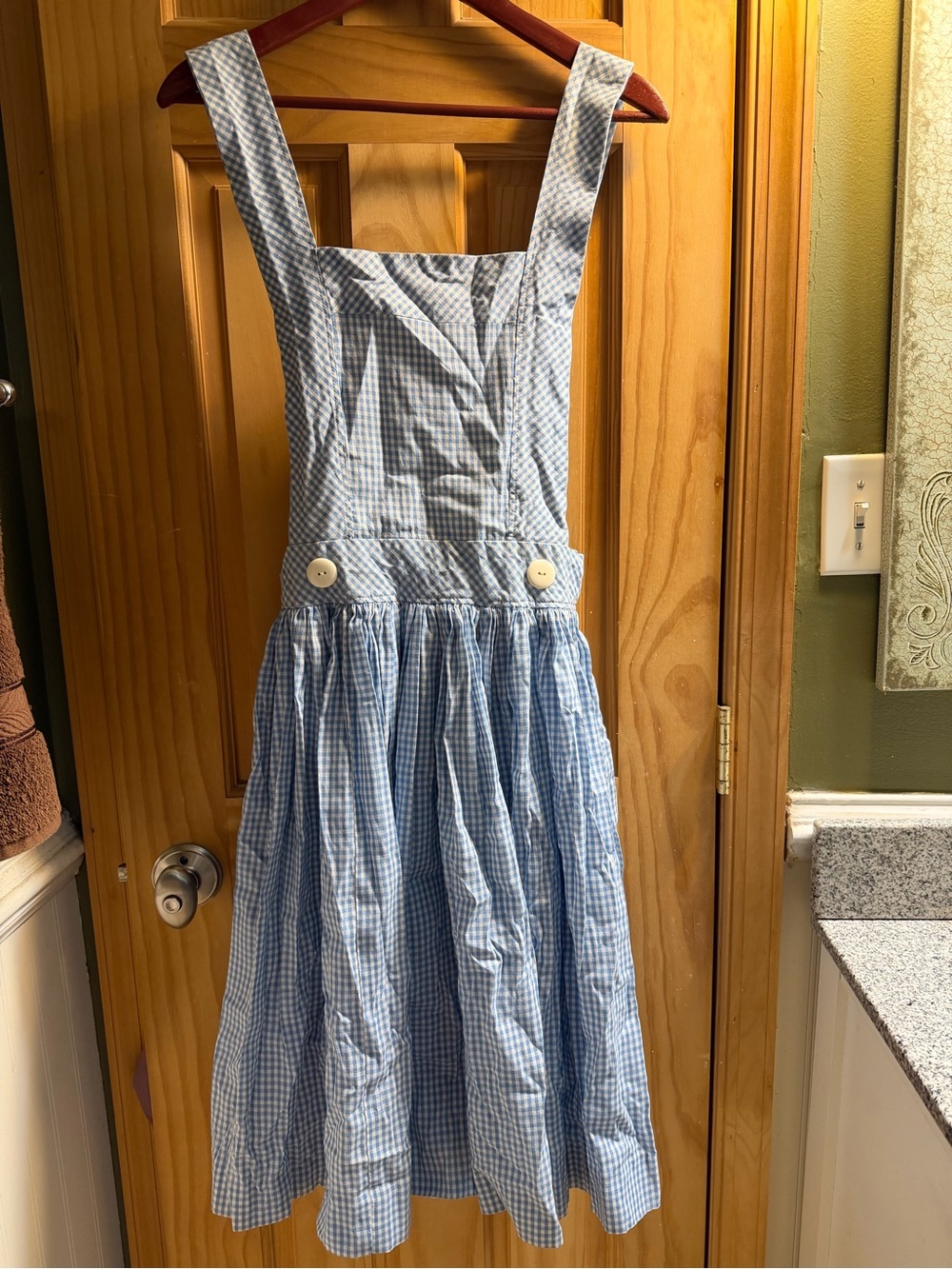 Wizard of Oz Costume Blue Gingham Pinafore Dress with Buttoned Waist